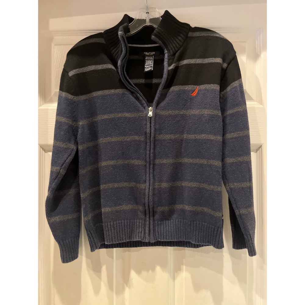 Nautica  Striped Full‎ Zip Knit Sweater Jacket Size M 10-12